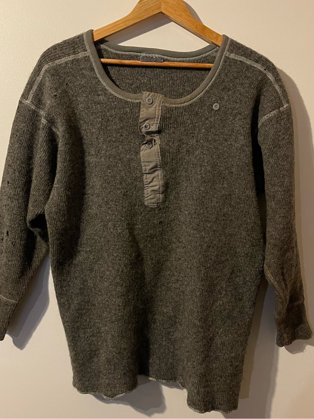 Stanfield's Wool Blend Heavyweight Henley Sweater Thermal Gray Men Size L Fair